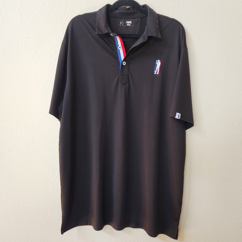 USAG Men's Black Amature Golf Tour  Embroidered Polo Shirt XXL